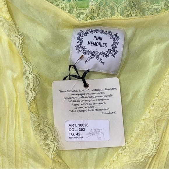 Pink Memories Women’s Size 42 L Yellow Green Tan Tie Dye Lace Trimmed Dress - Picture 7 of 8